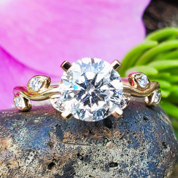 14K Yellow Gold 1.66ctw Diamond Solitaire Ring with Vines  DSR-23795